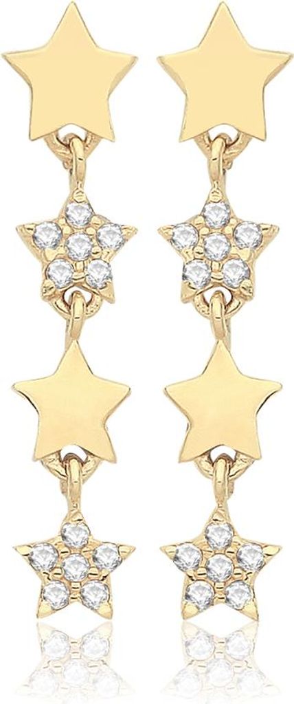Elegante 9 Karat (375) Gold Stern Damen - Paar Ohrringe mit Zirkonia - 20mm*5mm; TRS36208