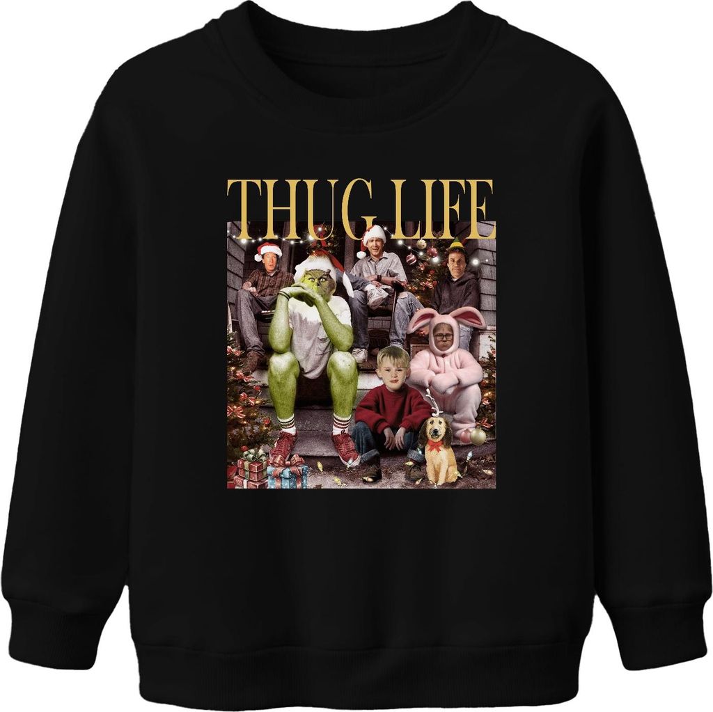 Thug Life Grinch Kevin Allein Zuhause - Weihnachten Christmas Xmas Uni Kinder Weihnachtspullover, Schwarz, 116