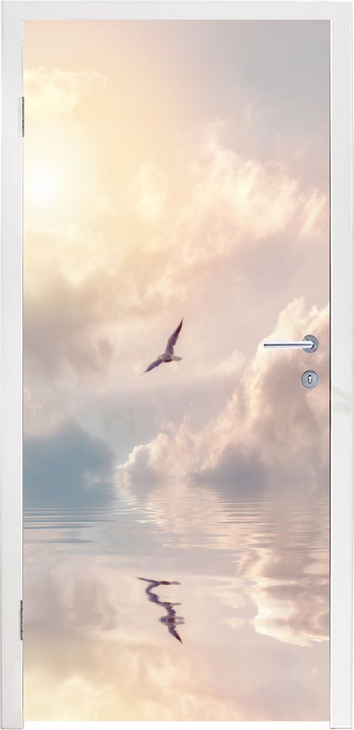 MuchoWow Türtapete Selbstklebende Türfolie Vogel - Meer - Sonne 90x215 cm Türposter Türaufkleber Klebefolie Türklebefolie - Plakat an der T...