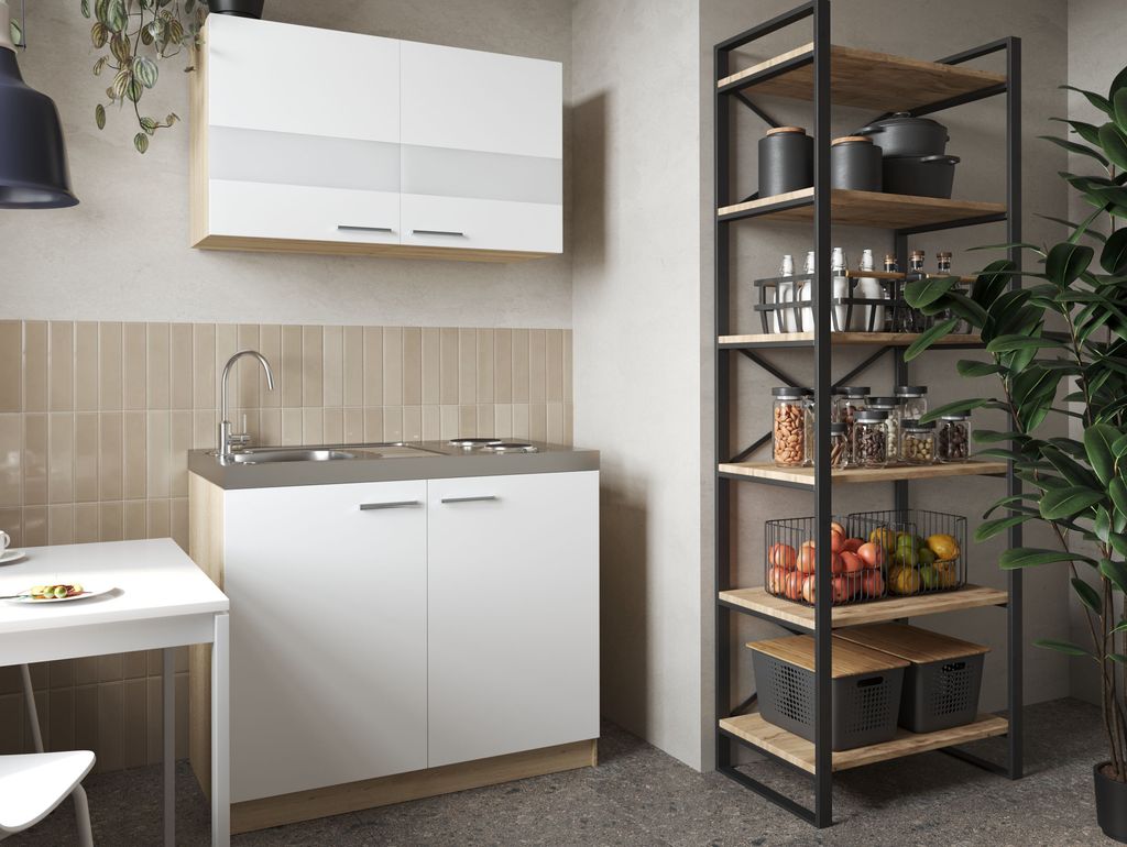 Küche Miniküche Singleküche Pantry Eiche Sägerau Weiß Merle 100 cm Respekta
