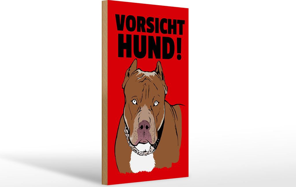 Holzschild Hinweis Vorsicht Hund, 30 x 20 cm, Holzschilder Tiere Achtung