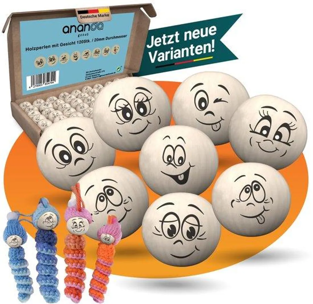 Kit perles en bois visage pour fabriquer des porte-clés DIY personnalisés