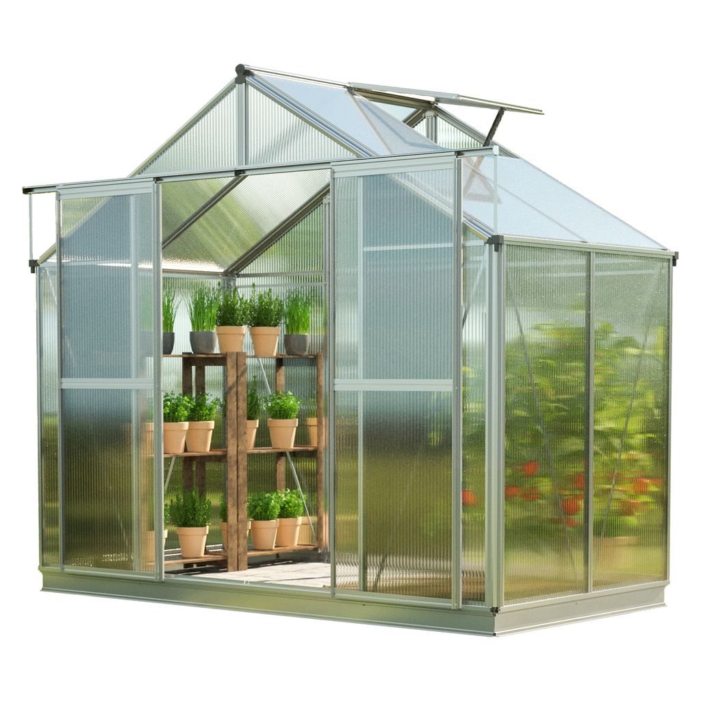 GFP Gewächshaus Topas 2 aus Alu 225x133 cm ca. 8 mm Doppelstegplatten mit Fundamentrahmen, automatischer Fensteröffner