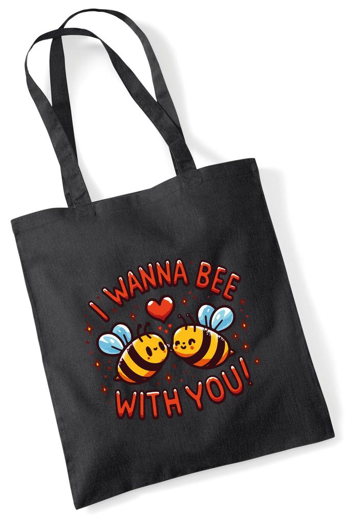 Huuraa Jutebeutel Wanna Bee with you. Bienen 10 Liter Black Baumwolle Tasche Geschenkidee