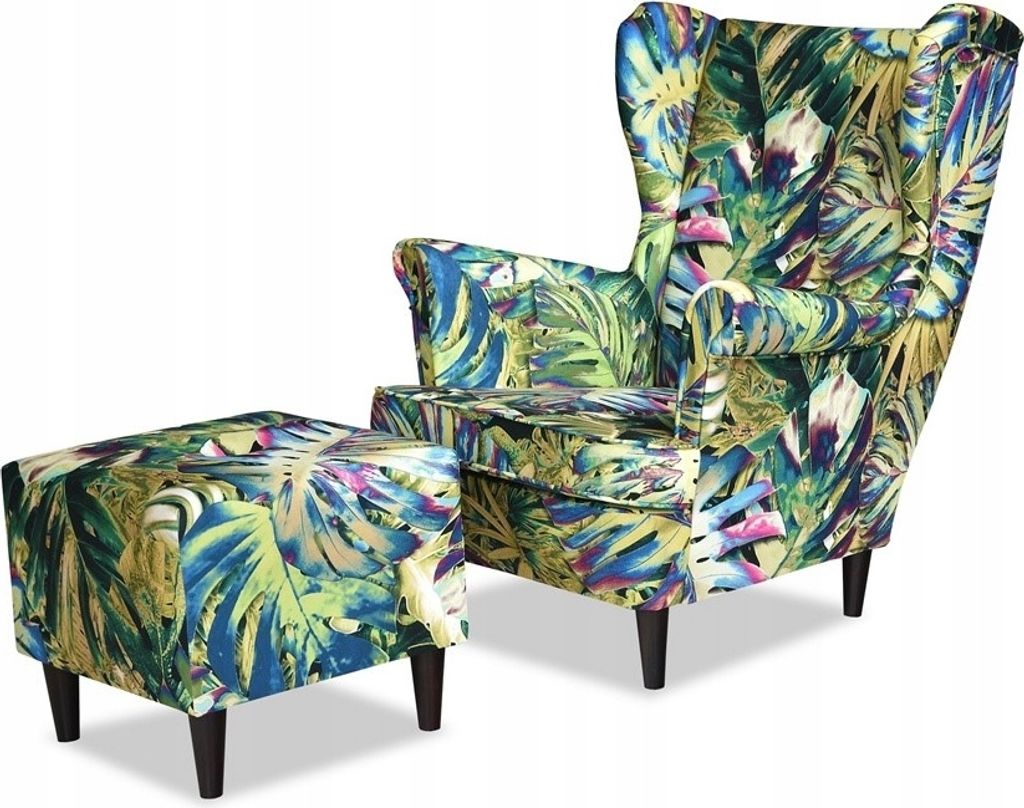 Family Meble Ohrensessel mit Hocker Print Relaxsessel Skandinavisch Bequemer Sessel Loungesessel Fernsehsessel Wohnzimmer Schlafzimmer Büro (M 120)