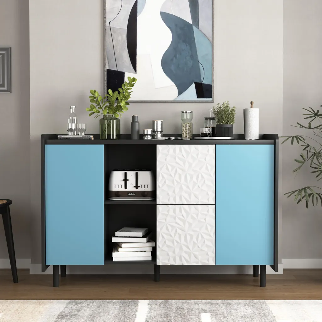 Meuble de rangement cuisine style bar à café noir et bleu - Pratique