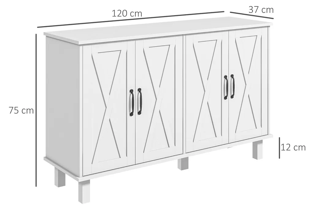 Buffet 4 portes blanc style campagne - Rangement bas avec étagères modulables - 5