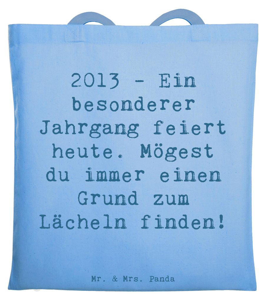 Mr. & Mrs. Panda Tote Bag Spruch 2013 Geburtstag Freude - Sky Blue - Geschenk, Lebensfreude, Schultasche, Glückwunsch, Geburtstagsgeschenk, Laptop...