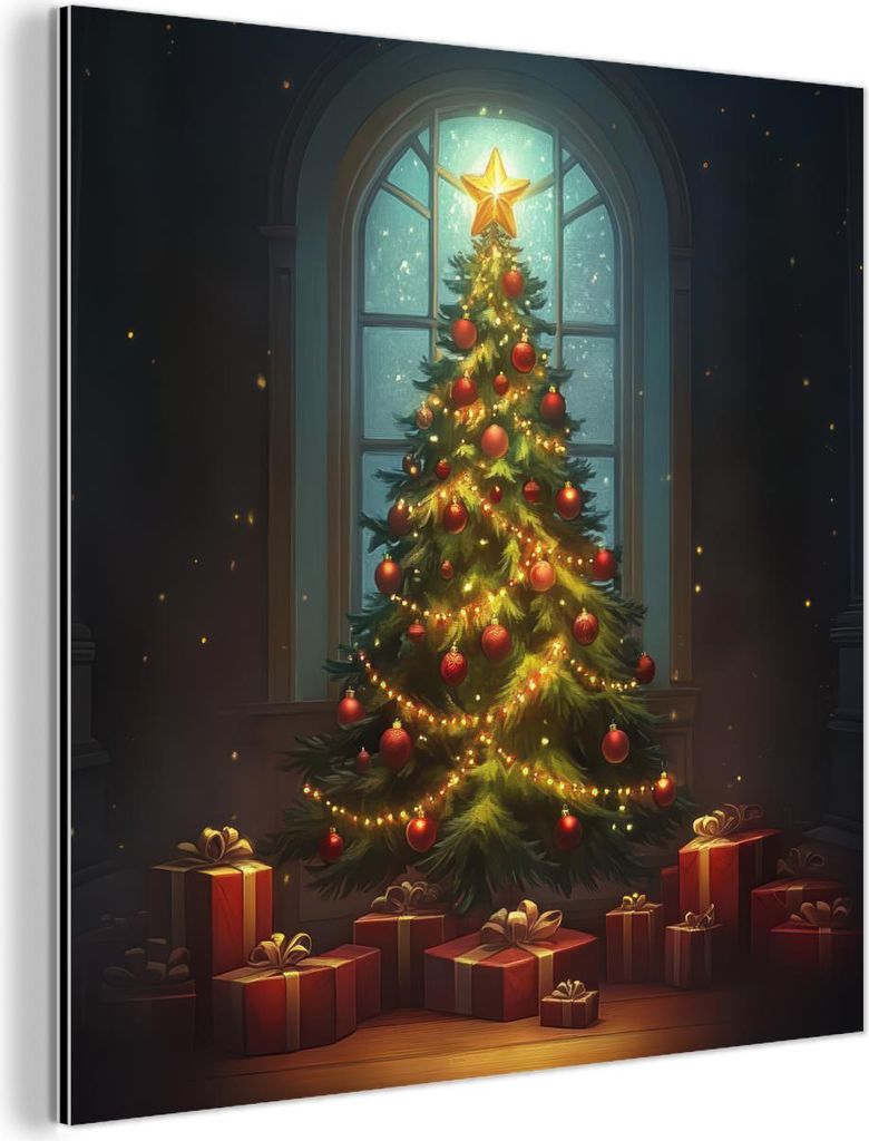 MuchoWow Wanddekoration Metall Metallbild Wandkunst 20x20 cm Weihnachtsbaum - Geschenk - Winter MuchoWow Aluminium Gemälde - Alu Dibond Bilder