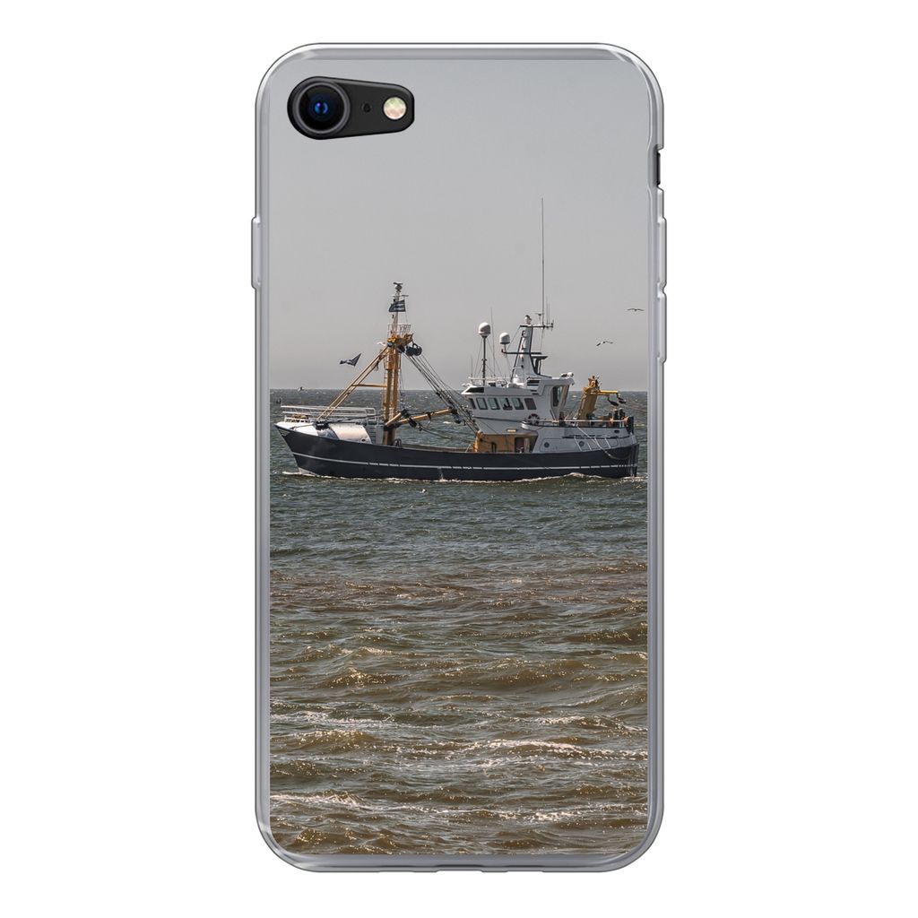 MuchoWow Handyhülle Schutzhülle Hülle für iPhone SE 2022 Nordsee - Fischerboot - Wasser Silikon Softcase Handy Hülle - Schutzhülle