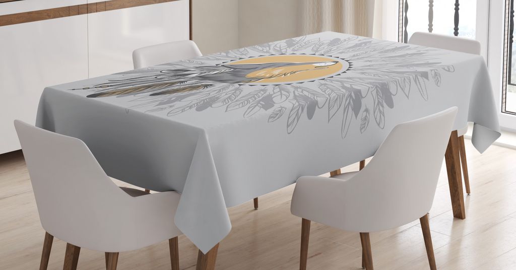 ABAKUHAUS Stammes Tischdecke, Howling Wolf und Federn, Druck mit Klaren Farben ohne Verblassen Waschbar für innen oder Außen Bereich, 140 x 200 c...