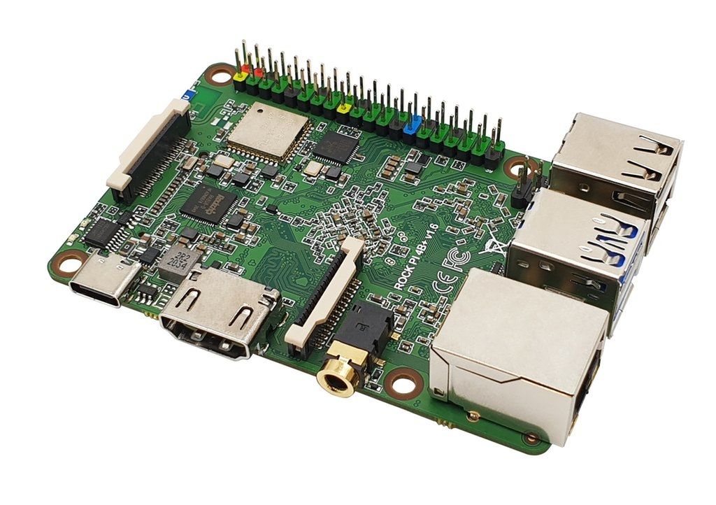 Rock Pi 4+ Model B OP1 4GB/32GB (mit Dualband 2,4/5GHz WLAN/Bluetooth 5.0) mit UFL Anschluss (RS114B+D4E32-UFL)