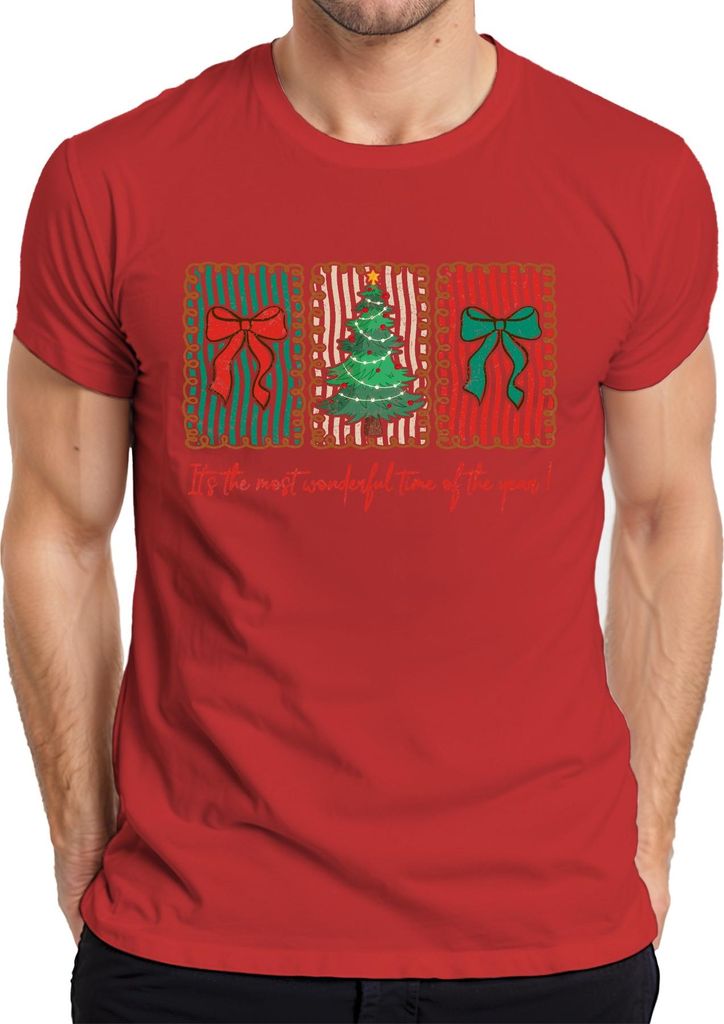 It's the most wonderful Weihnachtsbaum Schleife gestreift Retro Herren T-Shirt, Rot, XXL