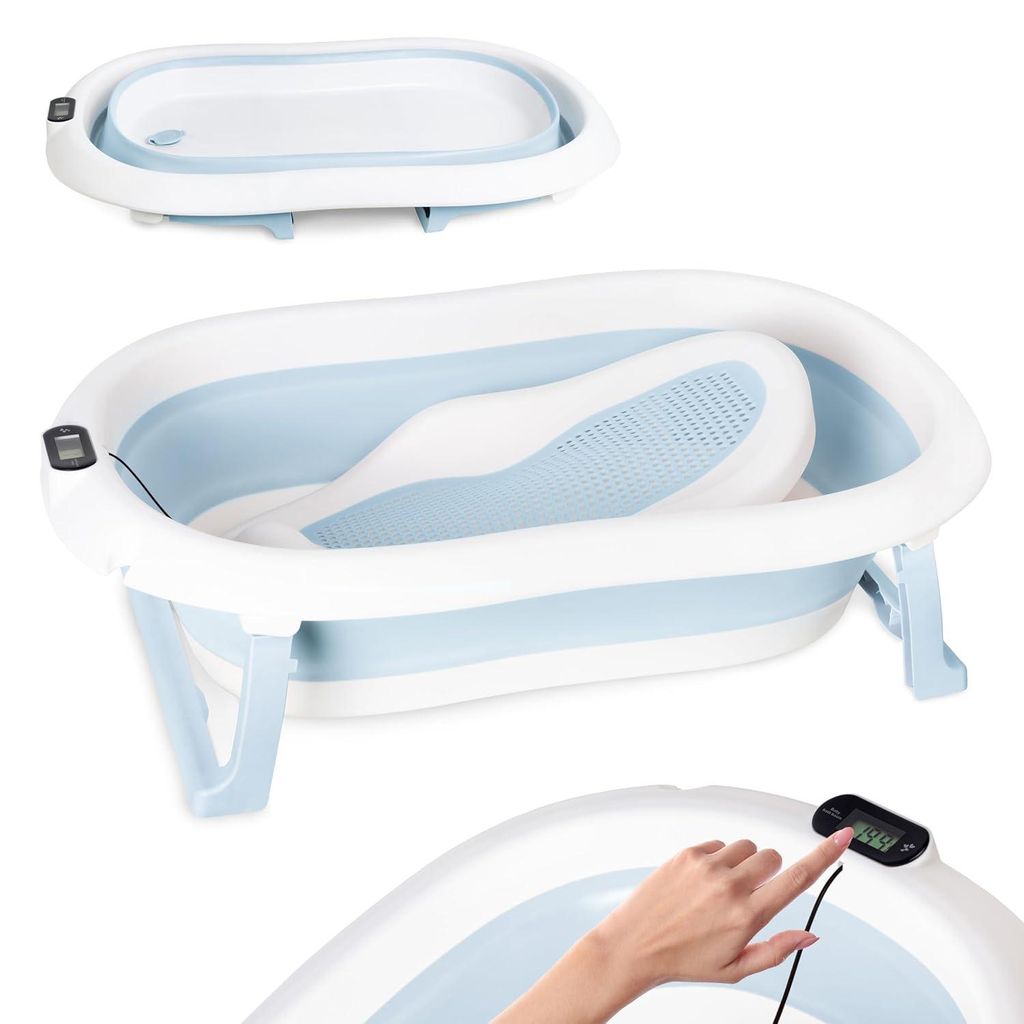 moovkee Babybadewanne Faltbar 80 cm Blau mit Thermometer Produktbild 