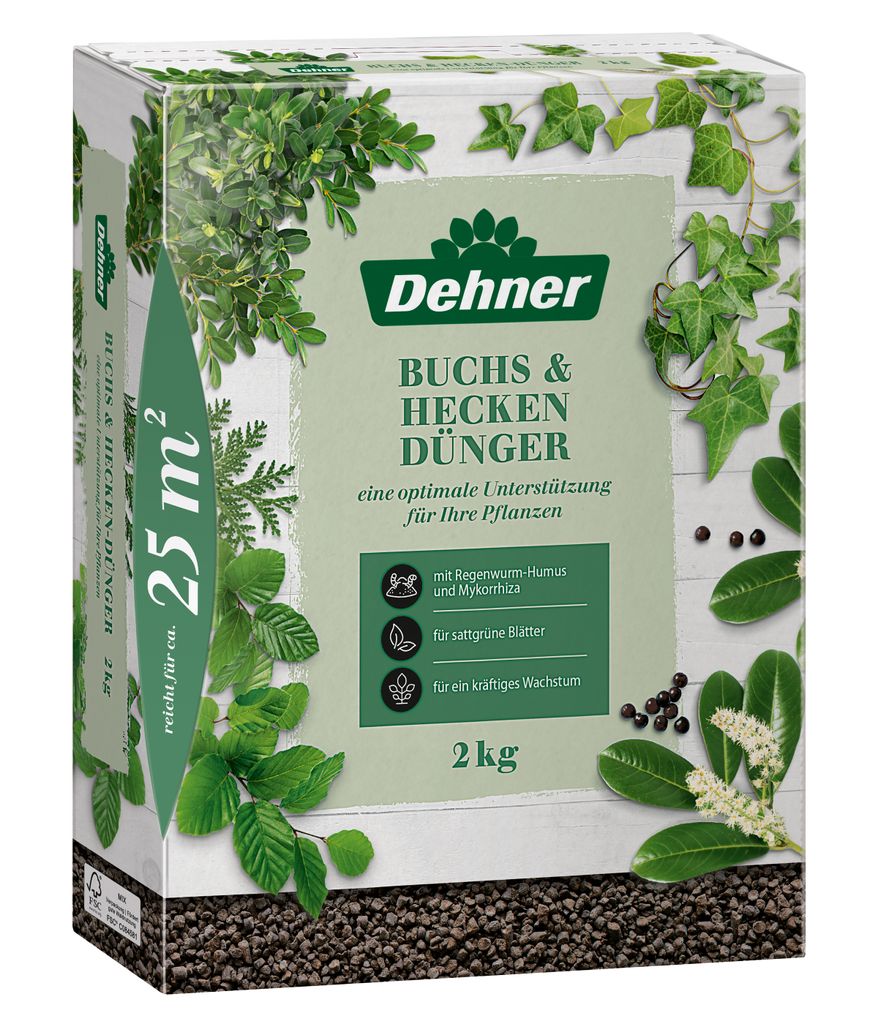 Dehner Buchs- und Heckendünger, hochwertiger Dünger für Buchs / Hecken, organischer NPK-Dünger, mit Spurennährstoffen, organisch mineralisch, ...