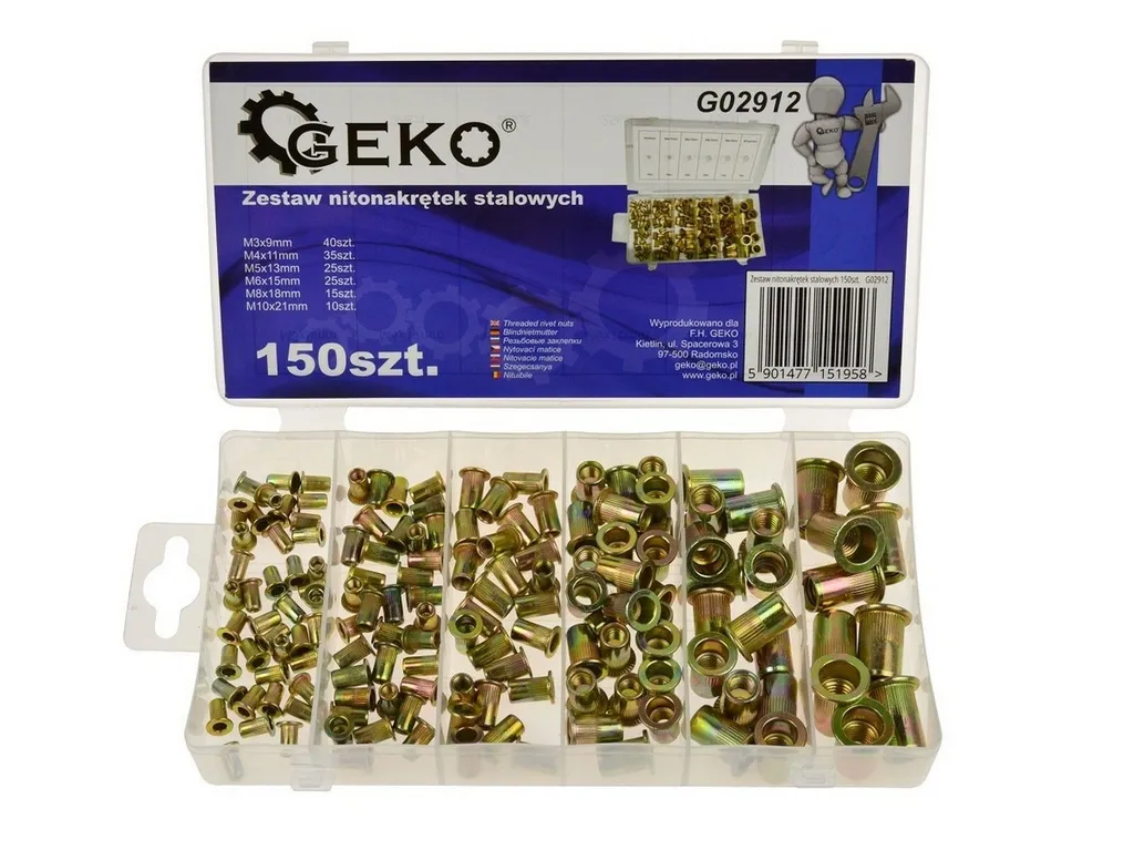 Assortimento Inserti Filettati Acciaio 150pz M3-M10 - Kit Rivetti 09845