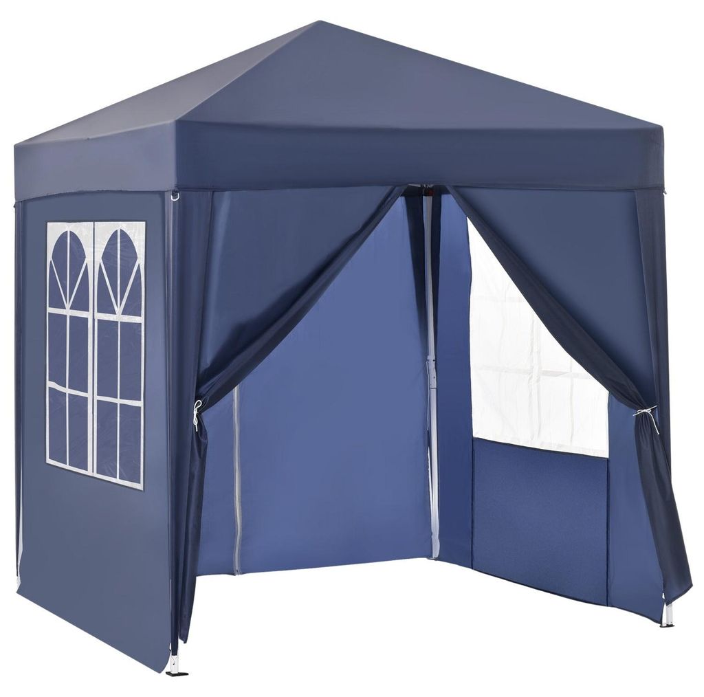 Pavillon 2X2M Faltpavillon 4 Seitenwände Mit Fenster Tür Mit Reißverschluss Festzelt Gartenzelt Inkl. Heringe Abspannseile Metall Oxford