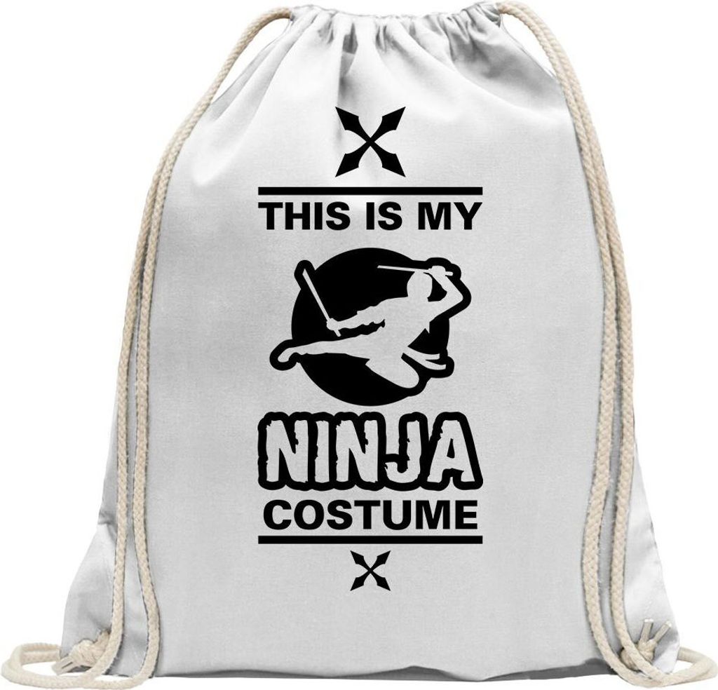 Kiwistar - Turnbeutel - weiss - This is My Ninja Costume - Fun Rucksack Sport Beutel Gymsack Baumwolle mit Ziehgurt