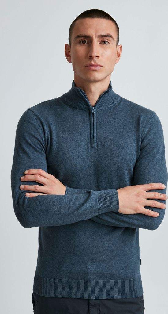 11 Project PRMelville Herren Strickpullover Troyer Feinstrick Pullover mit Troyerkragen aus 100% Baumwolle