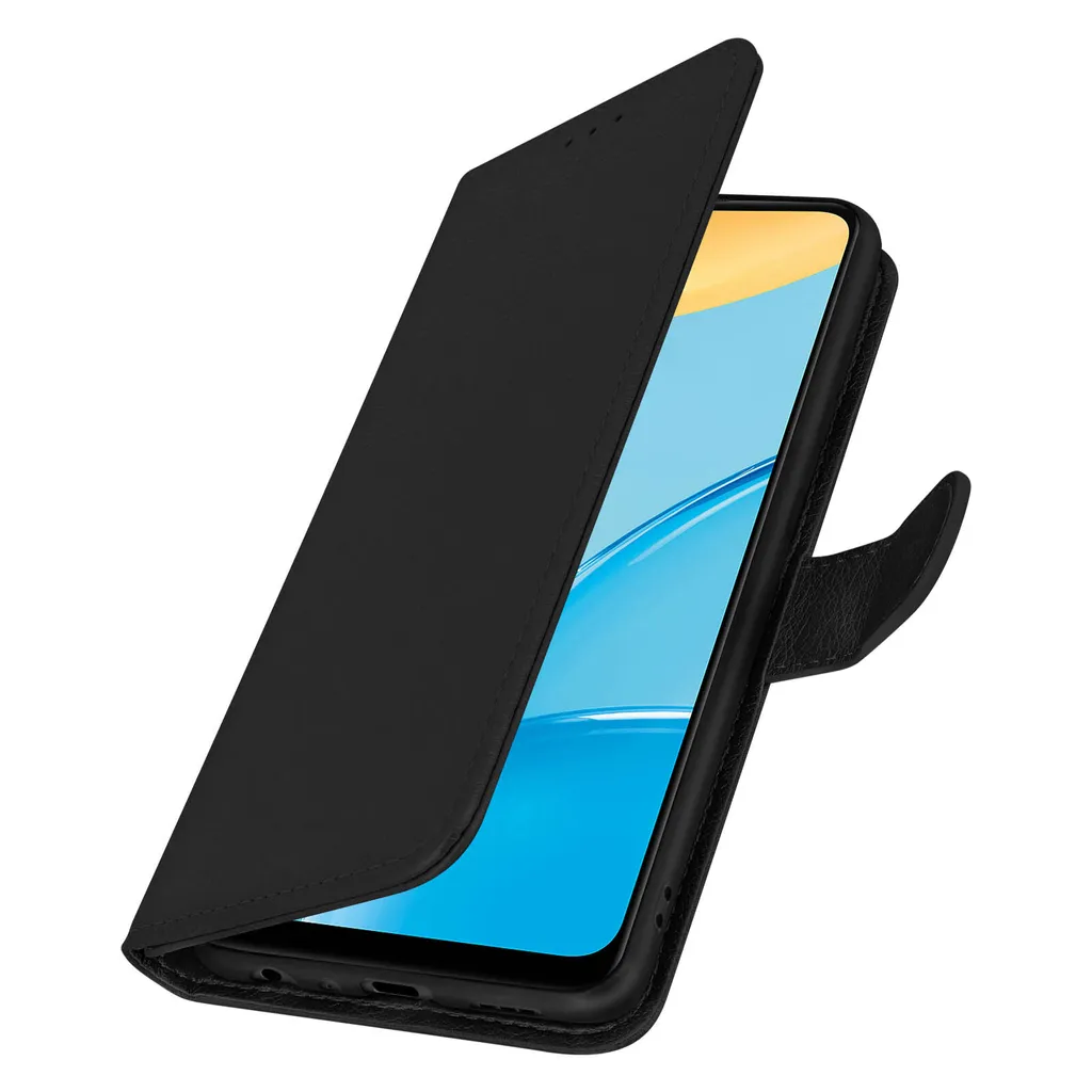 Custodia in Pelle finta con funzione di supporto per Oppo A15 - Nero