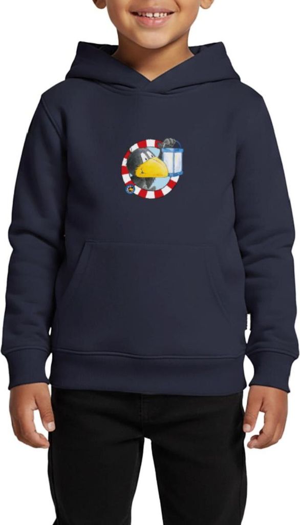 Spreadshirt Der kleine Rabe Socke mit Laterne Kinder Premium Hoodie, 134/140 (8 Jahre), Navy