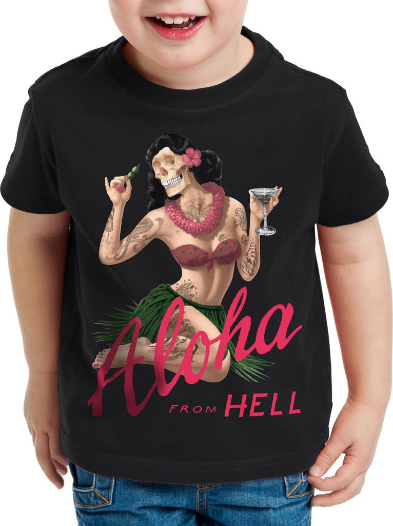 style3 Aloha from Hell Kinder T-Shirt tattoo hawaii surfer usa