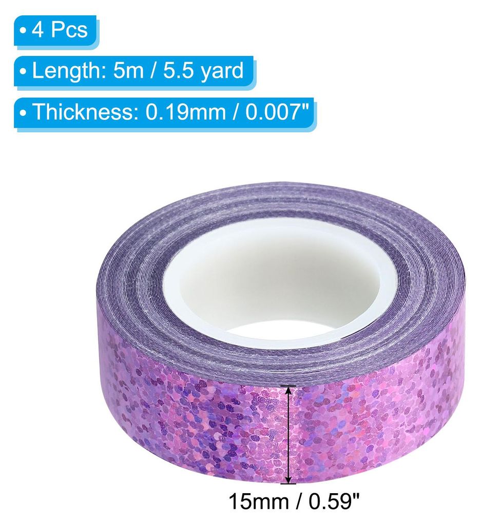 15mmx5m 4Pack Glitzer Klebeband Holographische Kunst Prisma Abdeckb?nder Selbstklebend fš¹r DIY Kunst Handwerk Verpackung Dekoration Rosa Violett