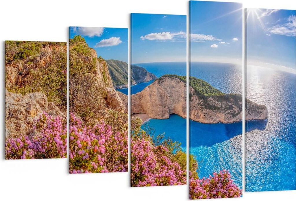 Bild auf Leinwand - Leinwandbild - Meer Sommer Blume - 150x100cm - Wand Bild - Wanddeko - Leinwanddruck - Bilder - Kunstdruck - Wanddekoration - Le...