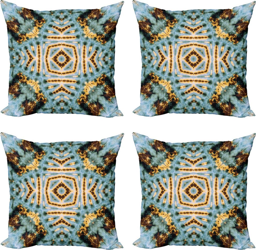 ABAKUHAUS Hippie Kissenbezug Set (4 Stück), Tie Dye Grunge, Moderner Doppelseitiger Digitaldruck, 50 cm x 50 cm, Gelb und Blau