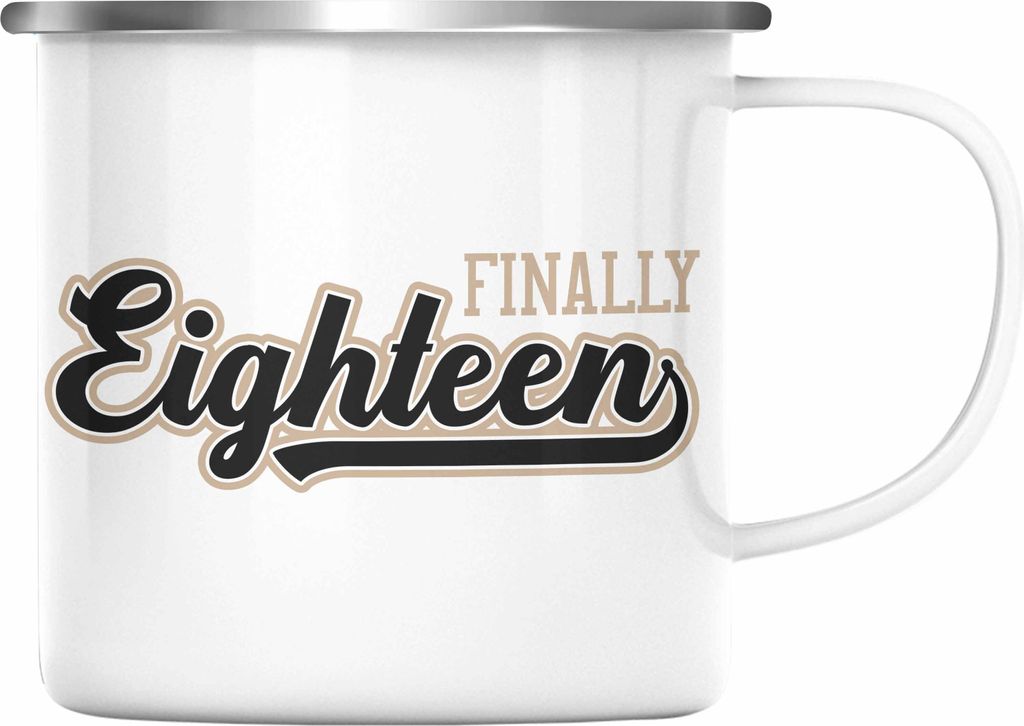 Trendation - 18. Geburtstag Emaille Tasse Geschenk Mädchen Junge Geschenkidee Lustig Spruch Sprüche 18 Geschenke Geschenkideen zum 18 Bday 18er S...
