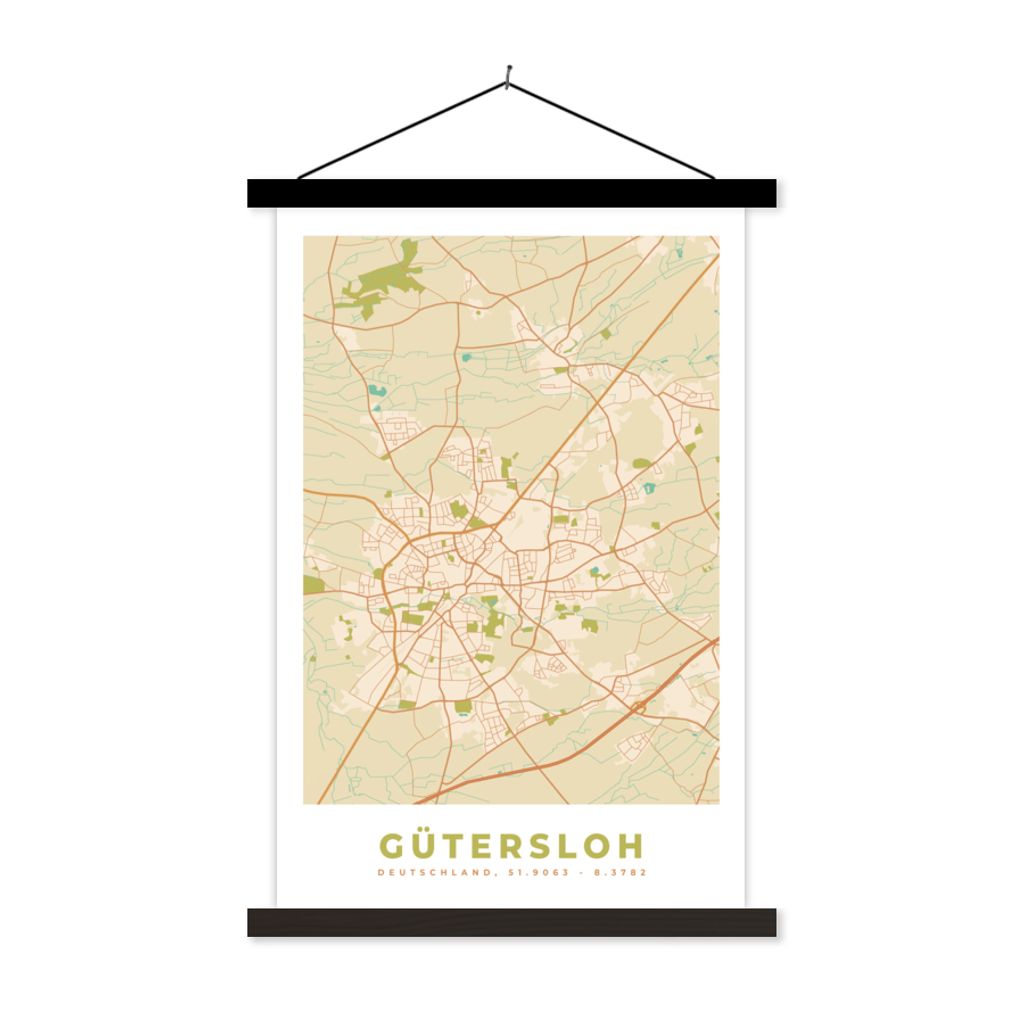 MuchoWow Textilposter Gütersloh - Karte - Stadtplan - Vintage 40x60 cm mit schwarzem Rahmen - Wanddekorationen