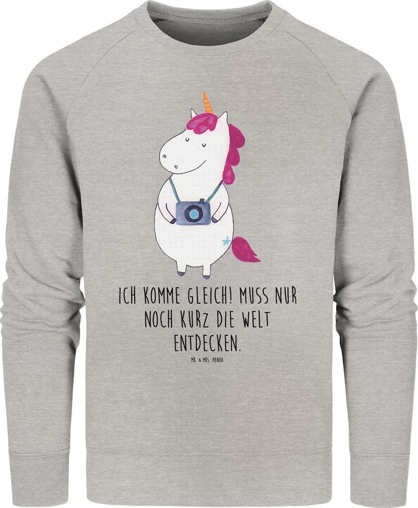 Mr. & Mrs. Panda Baumwoll Pullover Einhorn Fotograf Größe XL - Heather Grey - Geschenk, Unicorn, Kamera, Sweatshirt, Urlaub, Sweater, Fair Fashio...