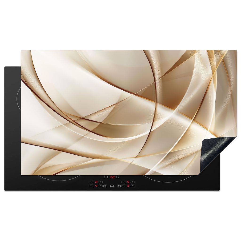 KitchenYeah Herdabdeckplatte Gold - Abstrakt - Beige , 91x52cm, Küche Deko, Glaskeramikkochfeld Herdabdeckung, Abdeckplatte fùr Kochfeld