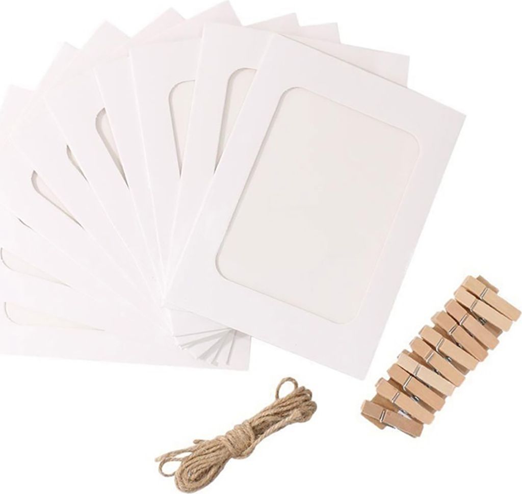 1 Set Hanging Photo Frames Verstellbares hängendes Seilstaub-Sichtpapier DIY Photo Collage Frames Home Dekoration-Weiß