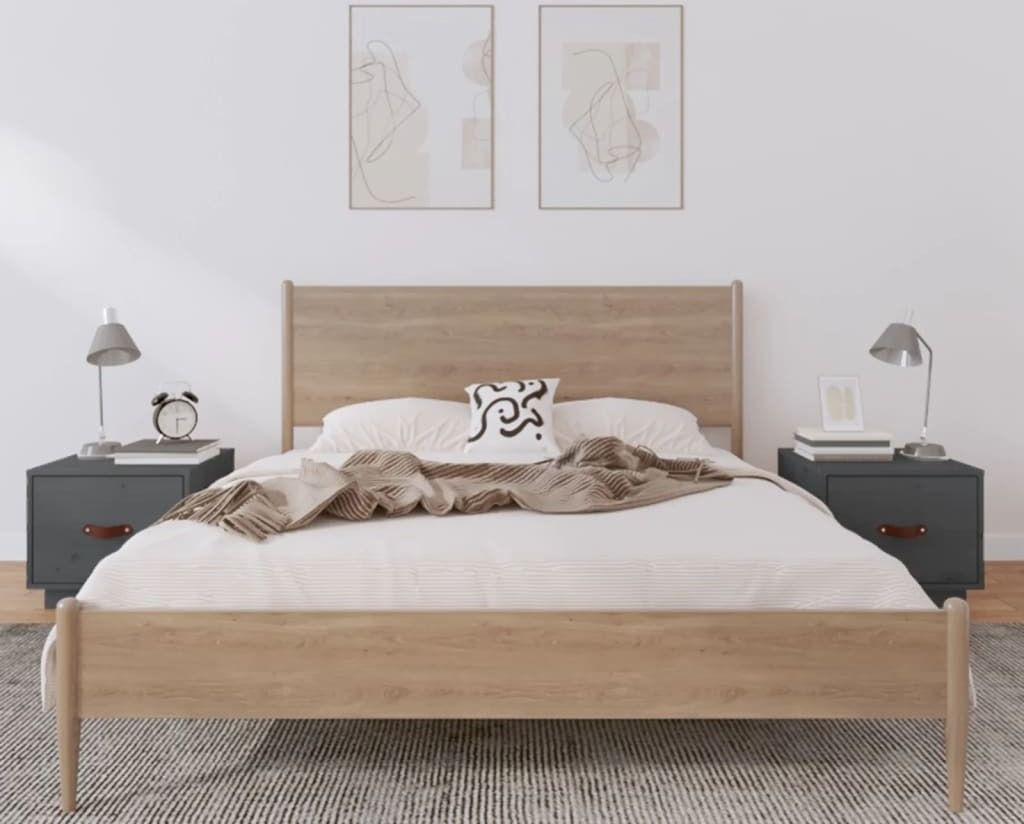 "2026 Promotion" Nachttische 2 Stk. - Beistelltisch - Grau 40x34x35 cm Massivholz Kiefer - Nachtkommode CC28385