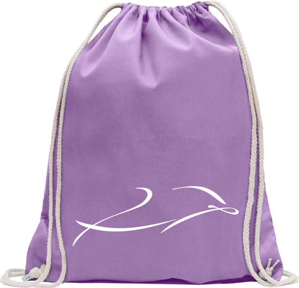 Kiwistar - Turnbeutel - lavendel - Delfin - Fun Rucksack Sport Beutel Gymsack Baumwolle mit Ziehgurt
