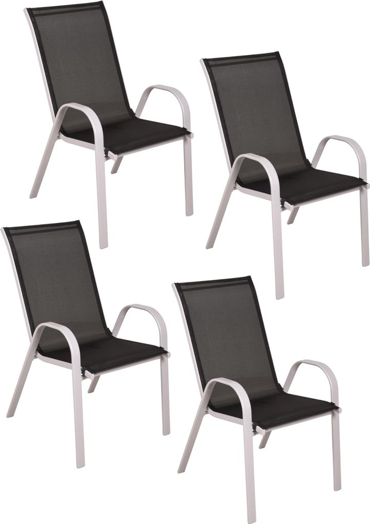 Gartenstuhl 4er Set SONJA - Kunststoff, Schwarz | Stapelstuhl Wetterfest Gartenstühle Outdoor Essstühle