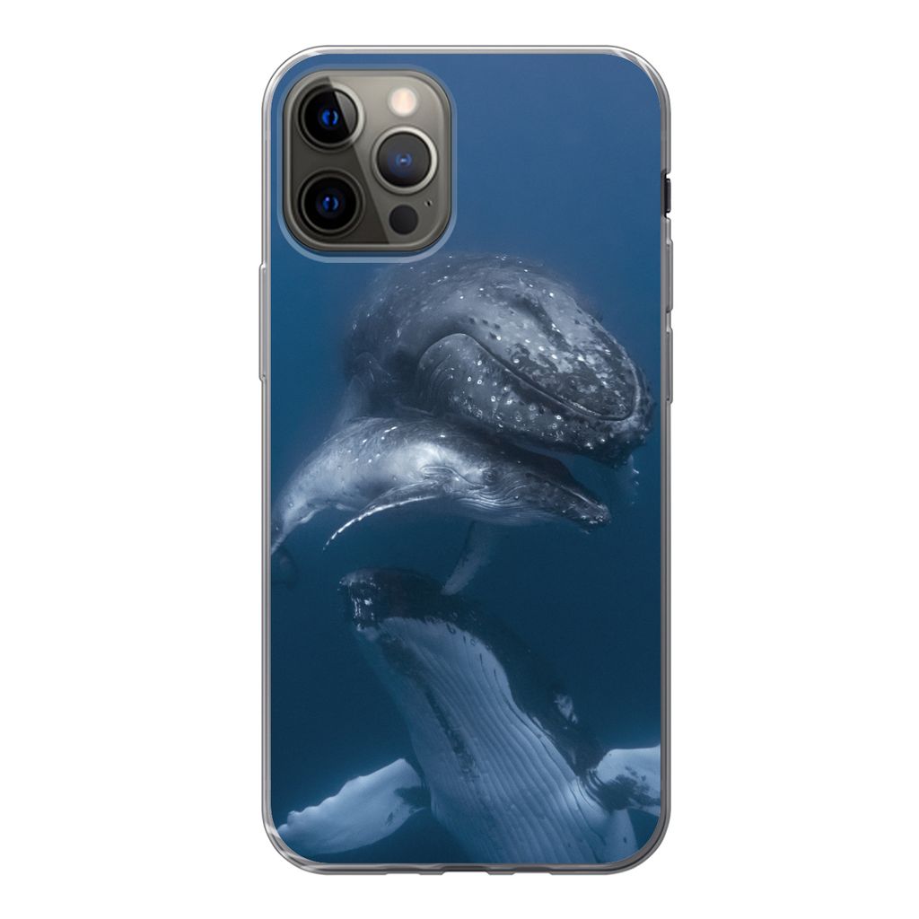 MuchoWow Handyhülle Schutzhülle Hülle für iPhone 12 Pro Wale - Meer - Familie Silikon Softcase Handy Hülle - Abdeckung