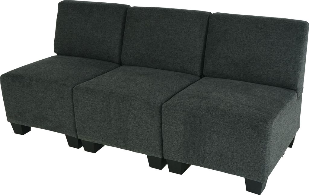 Modular 3-Sitzer Sofa Couch Moncalieri, Stoff/Textil anthrazit-grau, ohne Armlehnen
