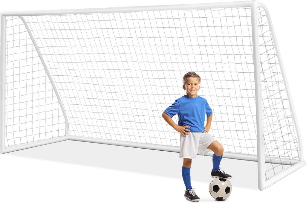 COSTWAY 365 x 182 cm Fußballtor, Fußballtor mit hochfestem Netz & 6 Erdspießen für Kinder & Erwachsene