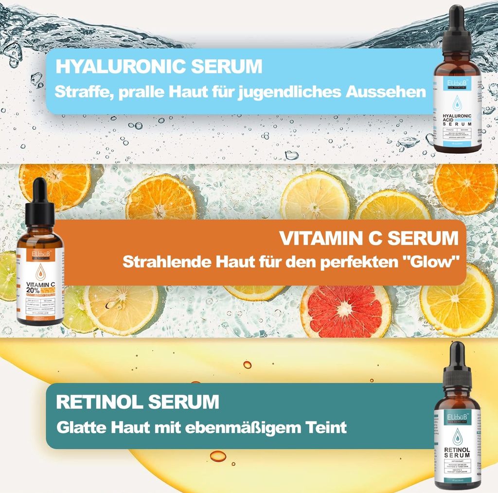 Gesichtsserum Set mit Vitamin C Hyaluron Retinol Serum Produktbild 