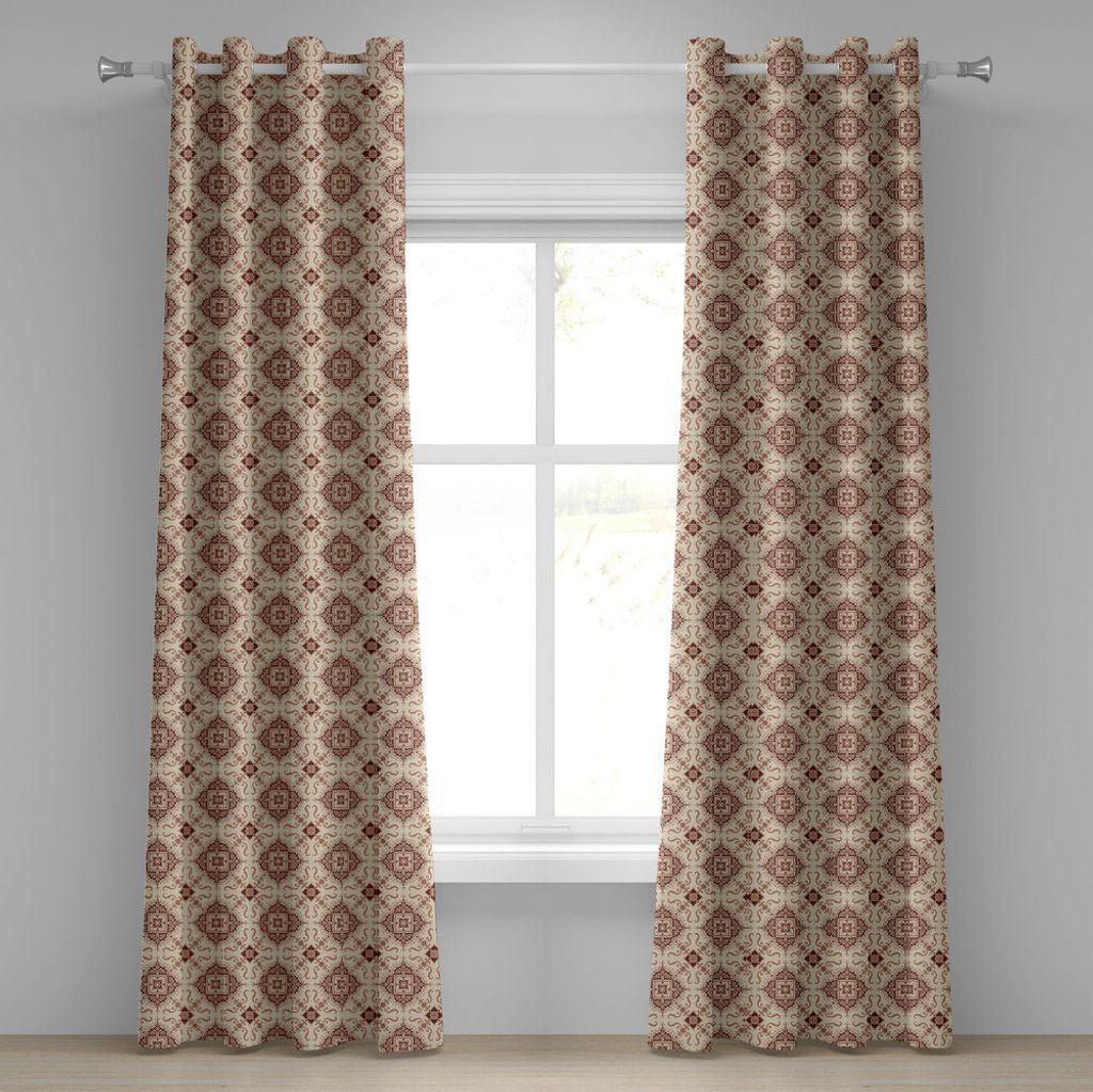 ABAKUHAUS Geometrisch Ösenvorhang, Orientalische Inspirationen in symmetrischer Blumenanordnung Weinlese, Dekorative 2-Panel-Fenstervorhänge, 280...