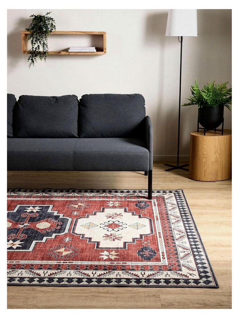 Vintage Teppich Wohnzimmer Gent - 300x400 cm Multicolor/Blau - Für Schlafzimmer, Esszimmer, Kinderzimmer - Kurzflor waschbar und rutschfest, Print...