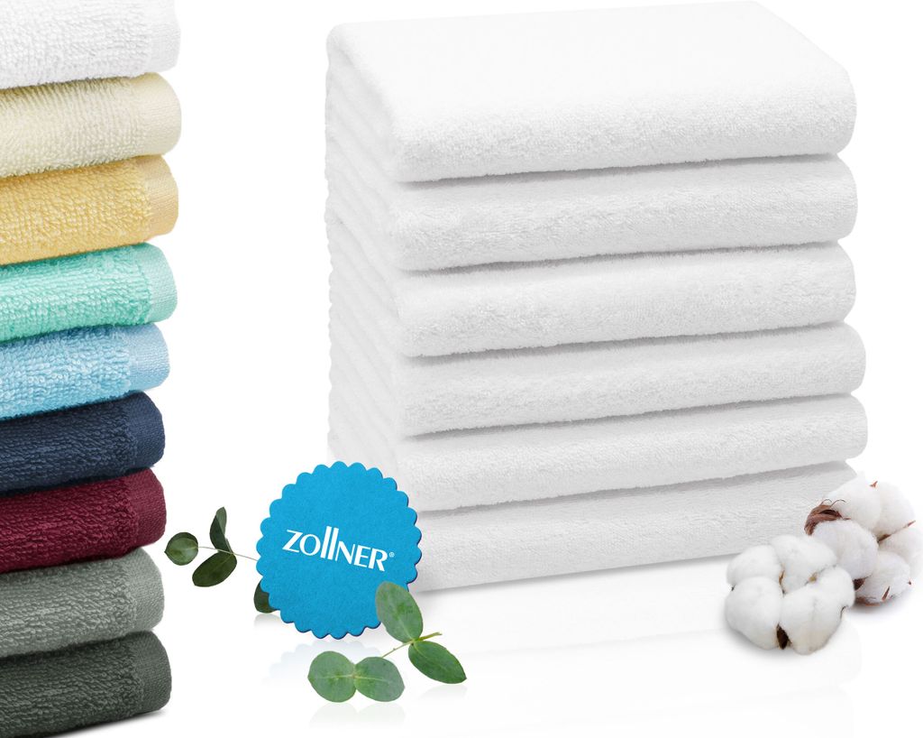 ZOLLNER 6er Set Handtücher, 50x100 cm 100% Baumwolle, 400 g/qm, weiß