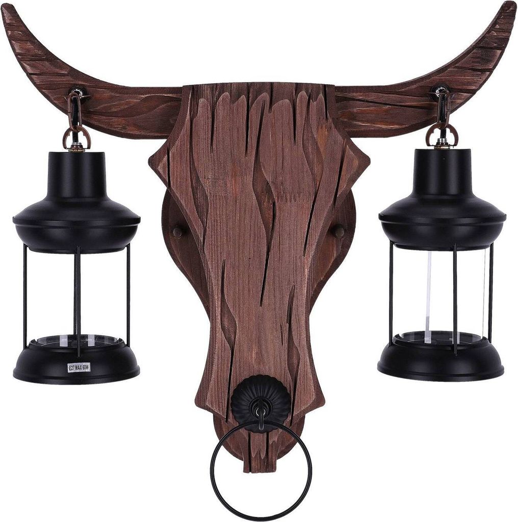 TIBU Wandleuchte Innen aus Holz Vintage Wandlampe Retro Wohnzimmer Esszimmer E27 2 flammig
