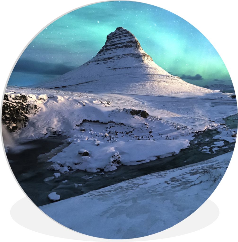 MuchoWow Rundes Wandbild - Runde Bilder Island - Berg - Schnee Ø 60 cm Kreis Wanddekoration Kunststoff - Wandkreis - Wandschmuck - Wand Kreis - ...