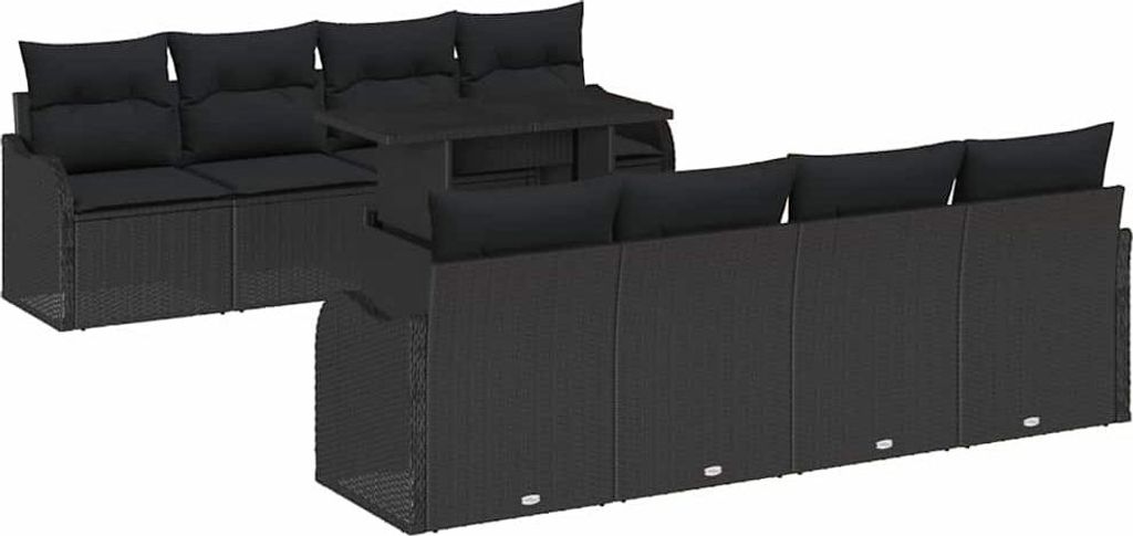 "2026 MODERNE" Garten-Sofa-Set - Balkonmöbel/Loungeset - elegantes Design - mit Kissen mit Kissen 9 pcs Schwarz Poly Rattan - 100x55x73cm - Garten...