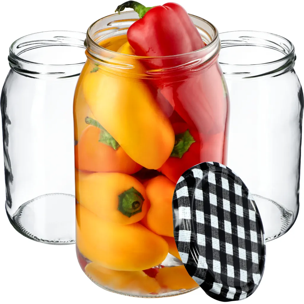 KADAX barattoli per conserve 900 ml, barattoli per conserve, barattoli per conserve con coperchio a vite, barattoli per conserve utilizzabili come barattoli per marmellata, barattoli per la conservazione, barattoli per conserve (8 pezzi, nero a scacchiera) - 12