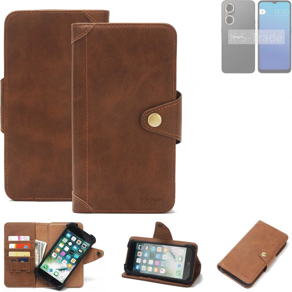 K-S-Trade Handyhülle kompatibel mit Philips S20 Schutz Hülle Walletcase Bookstyle Tasche Case Handytasche Wallet Flipcase Cover PolyurethanBraun ...