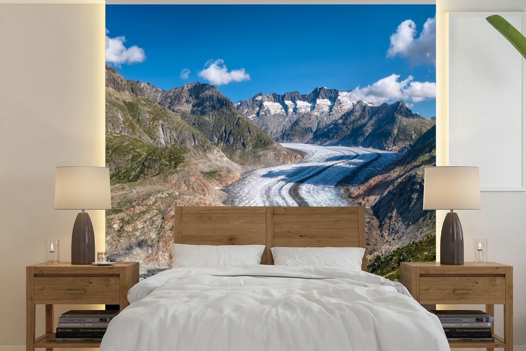 MuchoWow Fototapete für Wohnzimmer oder Schlafzimmer Wandtapete Vinyl Motivtapete Der Aletschgletscher in den Schweizer Alpen - 260x260 cm - Pap...